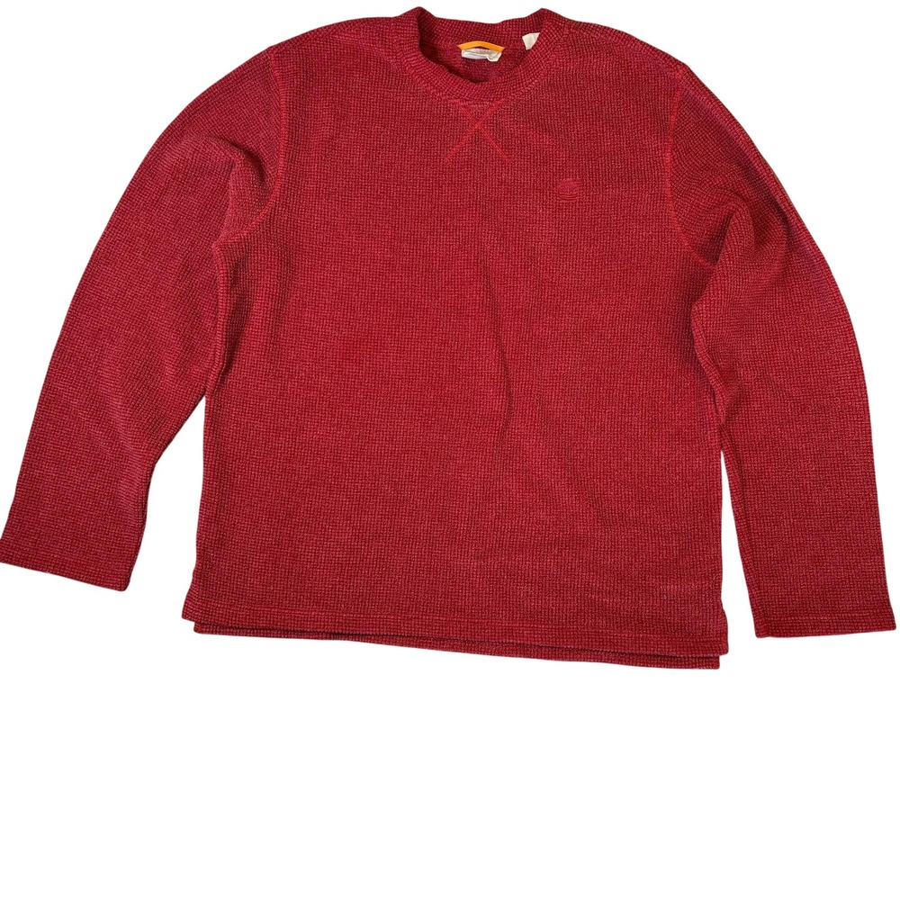 Timberland Stratham Issue Red Waffle‎ Knit Thermal Sweater Mens XL Crewneck Logo